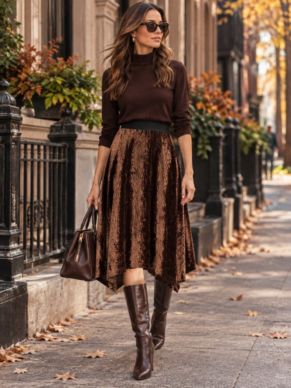 Calvin Klein Women’s Coffee Bean Velvet Midi Skirt Sz M Quiet Luxury Minimalist